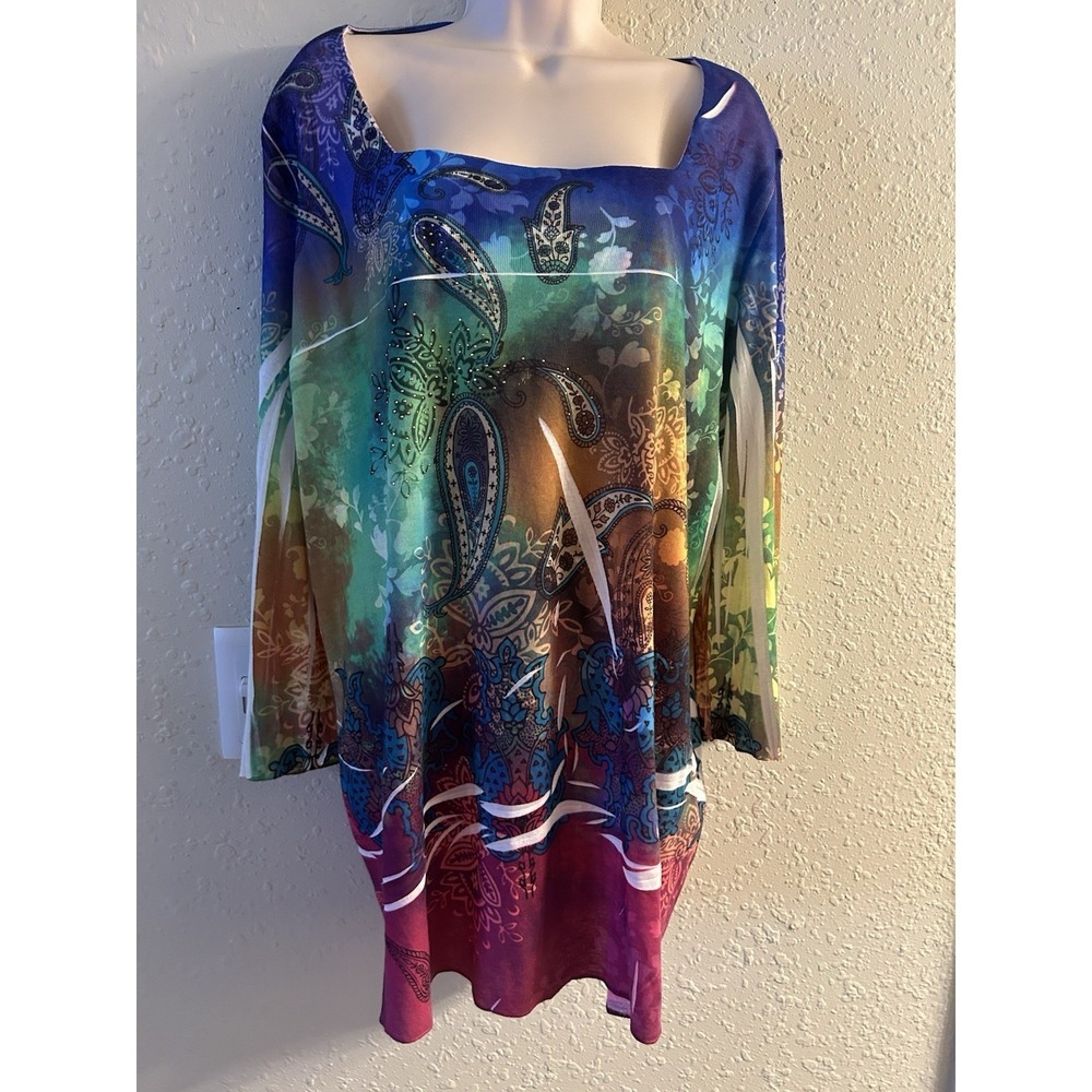 New York Collection Women 2X Multicolor Paisley Blouse Top 38*10
